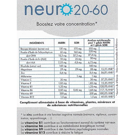 Ingrédients Neuro 20-60